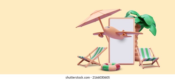 Banner for booking airline tickets online in 3d realistic style. Vector illustration