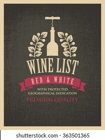 banner with a bottle of wine and the text on the background fabric texture in retro style