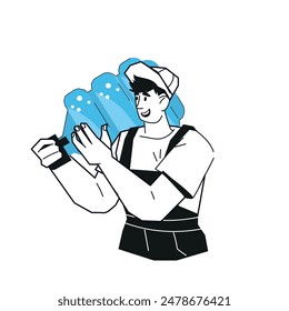 Banner for bottled water delivery services, flat vector illustration isolated on white background. Water purification and delivery concept.