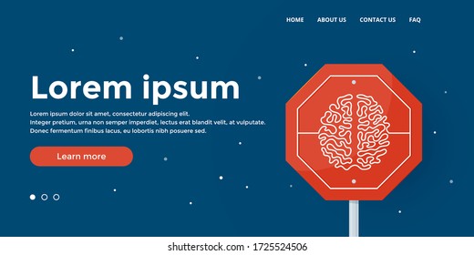 Banner with brain continuous line icon. Design for psychotherapist, mental health clinics, neurologist. Vector illustration on a blue background.