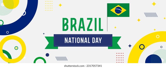 banner with brazil flag colors theme background and abstract retro modern design. Multiple landscapes of brazil. Celebration of independence day.