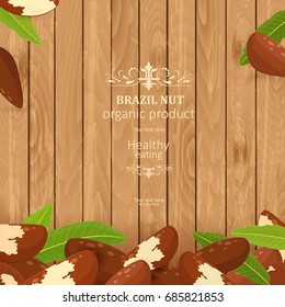 banner with brazil nuts on wooden background for your design 
