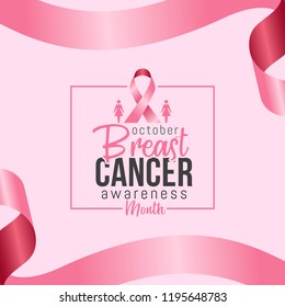 Banner for breast cancer awareness month in october with realistic pink ribbon. vector illustration Banner for breast cancer awareness month in october with realistic pink ribbon. vector illustration