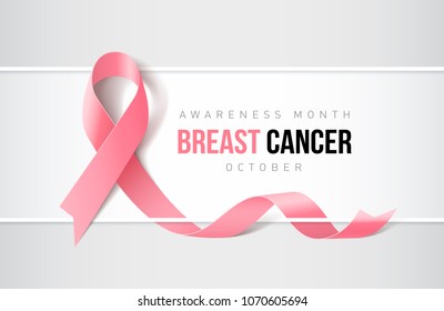 Banner with Breast Cancer Awareness Realistic Ribbon. Design Template for Websites Magazines