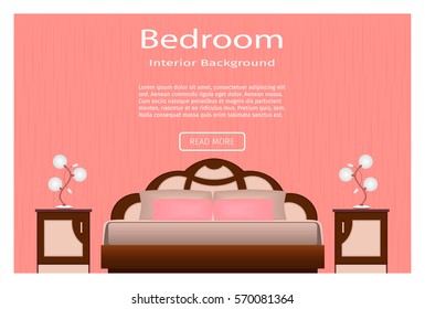 Banner of bright bedroom interior with furniture. Flat vector illustration for website designers