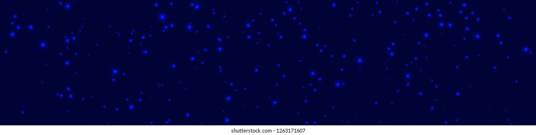 Banner with Bright stars in dark blue night sky. Vector Illustration