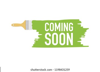 Banner with brushes, paints - Coming soon. Vector stock illustration. 