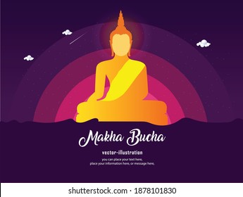 Banner Buddha Sittempel Religion auf violettem, pastellfarbenem Hintergrund - Magha puja Tag Banner Buddha Vektordesign