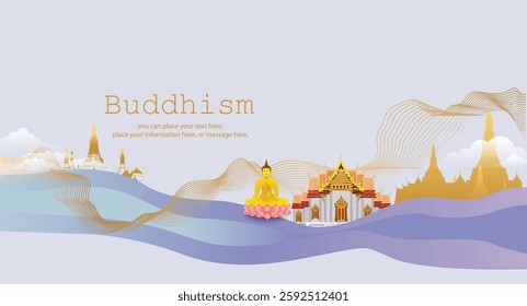 Banner buddhism buddha for social media posts vector illustration background - Magha Puja, Asanha Puja, Vesak Puja Day, Thailand culture