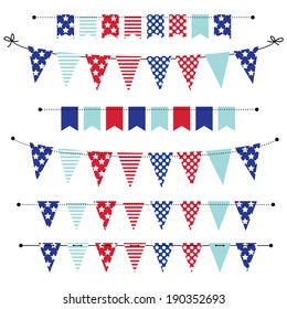 Banner, Bunting Or Flags In Red White And Blue Patriotic Colors, For Scrapbooking, Vector Format