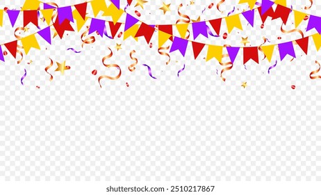 Anuncio Bunting con banderas de banderín de color rojo y púrpura para la decoración de la fiesta de cumpleaños, tarjeta de felicitación de invitación, temporada