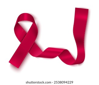 Banner, burgundy ribbon as a symbol of awareness of multiple myeloma. It is celebrated annually in March. Vector illustration