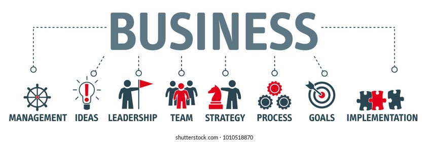 Banner Business Concept Vector Illustration. Business Icons, Management And Human Resources