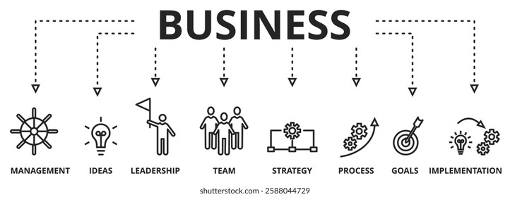 Banner business concept vector illustration. Business icons, management and human resources