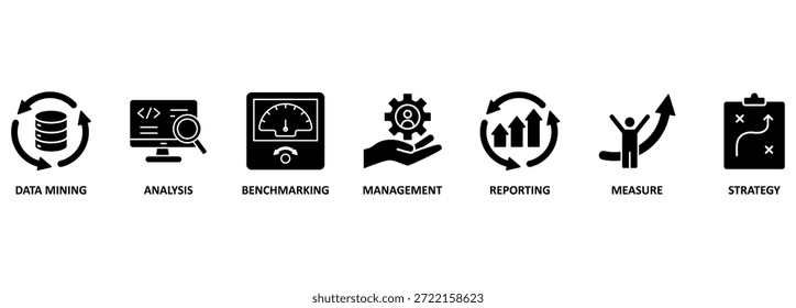 Anuncio Concepto de Ilustración vectorial de Business Intelligence: Business Intelligence comprende las estrategias y tecnologías utilizadas por las Empresas para el análisis de datos de información comercial