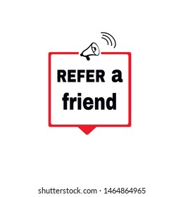 Banner for business, marketing and advertising. Male hand holding megaphone with referrals speech bubble. Loudspeaker.