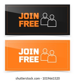 Banner button design with join free icon. Vector illustration