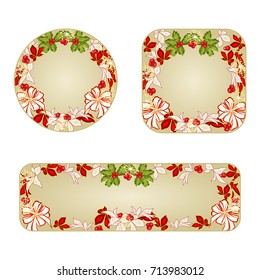 Banner and buttons Christmas decorations  white bows and poinsettia vintage vector illustration editable hand draw

