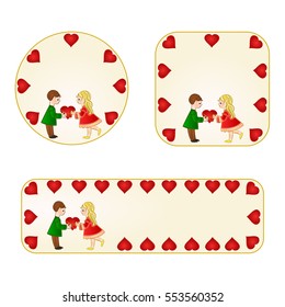 Banner and buttons Valentines day  figure Kids and heart with ribbon vintage background  vector illustration 