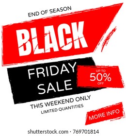 Banner by day Black Friday, big discounts, seasonal sale. Design in red, white and black. The concept of sales business. Vector illustration.