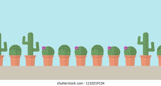 Banner with Cactus Variations and Copy Space, Minimal Flat Design  Illustration
