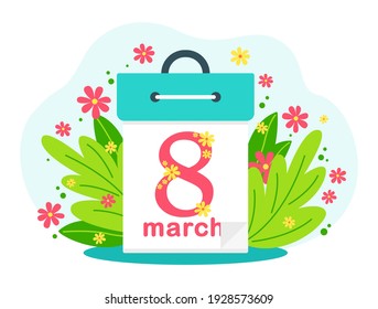 Banner calendar 8 march. International women day holiday concept. Days of the year. Vector illustration flat style. Date day of month. Can use for web banner, infographics. 