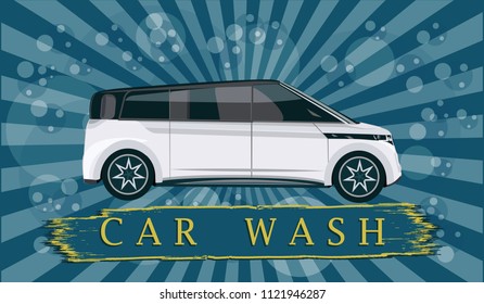 Banner Car wash - machine, abstract background of water droplet and lucy - art vector