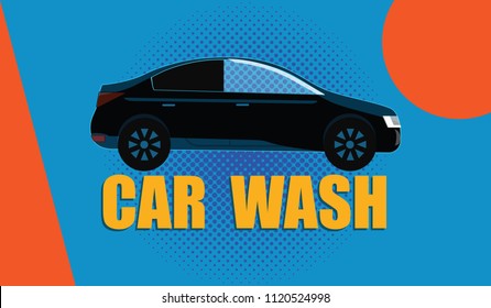 Banner for car wash - car on blue background - art vector