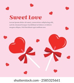 A banner and card design with the concept of 'White Day', where lovers give candy as a gift. There is a lollipop with a heart-shaped pattern and ribbon.