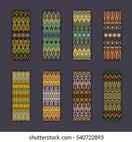 Banner card set with ethnic colorful decorative elements background. Tribal,Indian, Islam, Arabic, ottoman motifs.