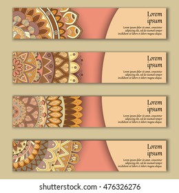 Banner card set with floral colorful decorative mandala elements background. Tribal,ethnic,Indian, Islam, Arabic, ottoman motifs.