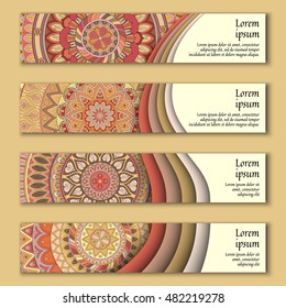 Banner card set with floral colorful decorative mandala elements background. Tribal,ethnic,Indian, Islam, Arabic, ottoman motifs.