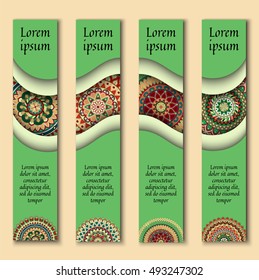 Banner card set with floral colorful decorative mandala elements background. Tribal,ethnic,Indian, Islam, Arabic, ottoman motifs.