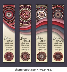 Banner card set with floral colorful decorative mandala elements background. Tribal,ethnic,Indian, Islam, Arabic, ottoman motifs.