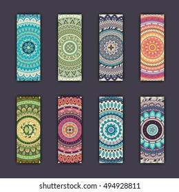 Banner card set with floral colorful decorative mandala elements background. Tribal,ethnic,Indian, Islam, Arabic, ottoman motifs.