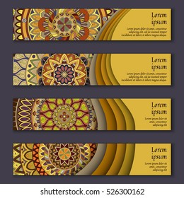 Banner card set with floral colorful decorative mandala elements background. Tribal, ethnic, Indian, Islam, Arabic, ottoman motifs.