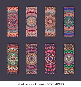Banner card set with floral colorful decorative mandala elements background. Tribal,ethnic,Indian, Islam, Arabic, ottoman motifs.