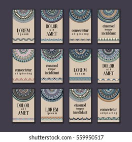 Banner card set with floral colorful decorative mandala elements background. Tribal, ethnic, Indian, Islam, Arabic, ottoman motifs.