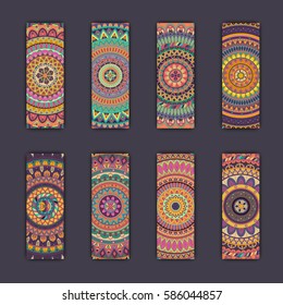 Banner card set with floral colorful decorative mandala elements background. Tribal,ethnic,Indian, Islam, Arabic, ottoman motifs.