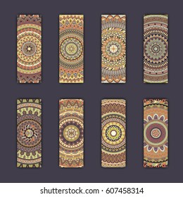 Banner card set with floral colorful decorative mandala elements background. Tribal,ethnic,Indian, Islam, Arabic, ottoman motifs.