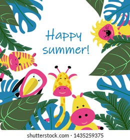 Banner or card for summer party of tropical leaves vector image