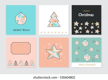 Banner cards for invitations in vector format.  Merry Christmas and Happy new year in line geometric style.