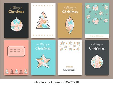 Banner cards for invitations in vector format. Merry Christmas and Happy new year. Line geometric style.
