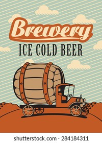 Banner with cars brewery in a landscape with text