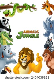 banner cartoon animals set mascot lion tiger zebra elephant crocodile gorilla rhinoceros snake panda giraffe toucan mascot
