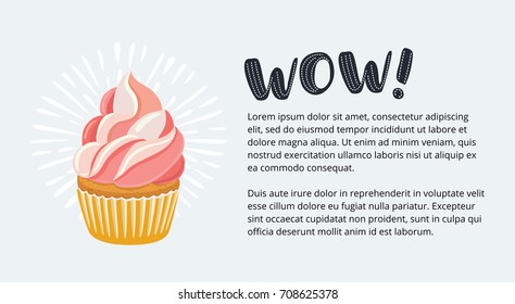 Banner with cartoon illustration of sweet cupcakes on white background with space for your own text message.
