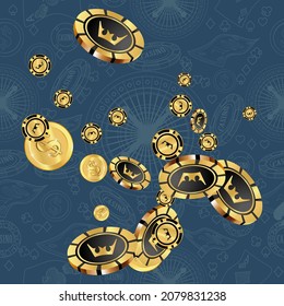 Banner С asino. Los Chips de Casino se están cayendo. Cartel de anuncios de fiestas, eventos en Las Vegas.