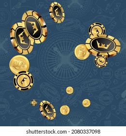 Сasino banner. Casino Chips are falling down. Banner for ads of parties, events in Vegas.