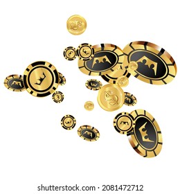 Сasino banner. Casino Chips are falling down. Banner for ads of parties, events in Vegas.