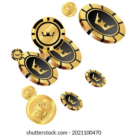 Сasino banner. Casino Chips and Money are falling down. Banner for ads of parties, events in Vegas.